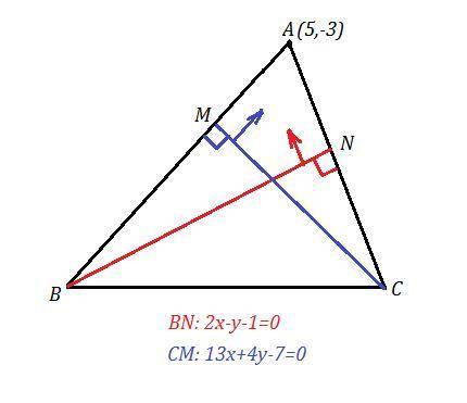 Даны уравнения прямых, содержащих высоты треугольника, и координаты одной из вершин треугольника. вы