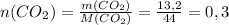 n(CO_2)= \frac{m(CO_2)}{M(CO_2)} = \frac{13,2}{44}=0,3