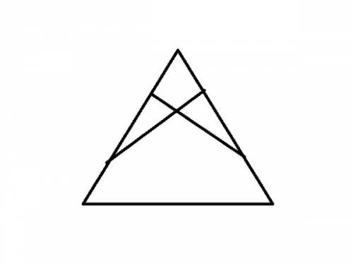 Проведите в треугольнике 2 отрезка так, чтобы получилось 3 треугольника и 3 четырехугольника.