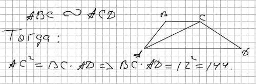 Диагональ делит трапецию на два подобных треугольника и равна 12. найти основания трапеции