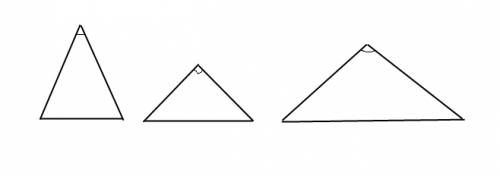 Начертите три равнобедренных треугольникатак чтоб угол лежащий против основания был а)острым б)прямы