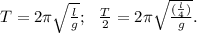 T=2\pi\sqrt{\frac{l}{g}};\ \ \frac{T}{2}=2\pi\sqrt{\frac{(\frac{l}{4})}{g}}.