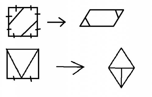 1.как разделить на три части квадрат, чтобы из него сложить параллелограмм? 2. как разделить на три