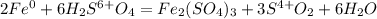 2Fe^{0} + 6H_{2}S^{6+}O_{4}= Fe_{2}(SO_{4})_{3}+3S^{4+}O_{2}+6H_{2}O