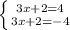 \left \{ {{3x+2=4} \atop {3x+2=-4}} \right