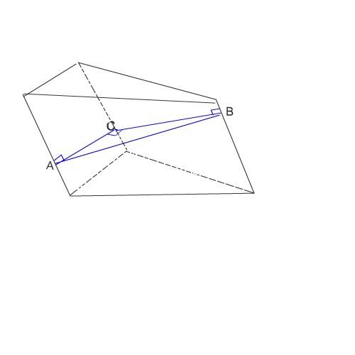 Внаклонной треугольной призме угол между двумя боковыми гранями прямой. площади этих граней 50 см^2