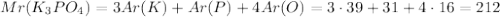 Mr(K_3PO_4)=3Ar(K)+Ar(P)+4Ar(O)=3\cdot39+31+4\cdot16=212