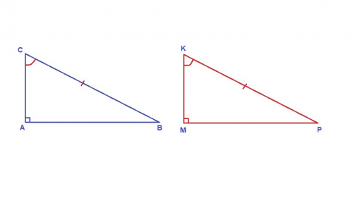 Даны два треугольника abc и mpk. угол а равен углу м и равны 90 градусам, угол с равен углу к, сторо