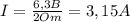 I= \frac{6,3B}{2Om} =3,15A