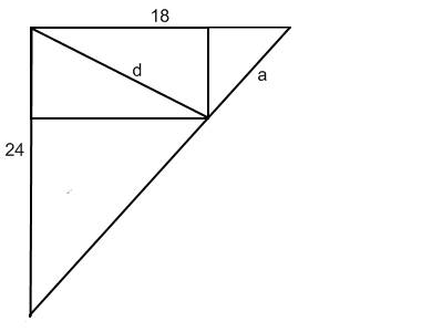 Найдите диагональ прямоугольника наибольшей площади, вписанного в прямоугольный треугольник с катета