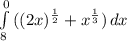 \int\limits^0_8 {((2x)^{\frac{1}{2}} + x^{\frac{1}{3}})} \, dx