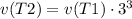 v(T2) = v(T1)\cdot3^{3}