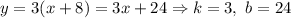 y = 3(x+8) = 3x +24\Rightarrow k = 3, ~b = 24