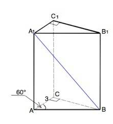 Основание прямой призмы- прямоугольный треугольник с катетом 3 см и прилижащим к нему углом 60 граду
