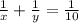 \frac{1}{x} + \frac{1}{y} = \frac{1}{10}