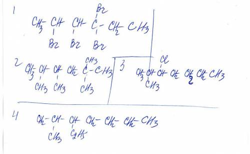 Написать структурные формулы веществ 2,3,4,4-тетрабромгексан 2,3,5,5-тетраметилгексан 2-метил-3-хлор