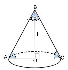 Угол при вершине осевого сечения конуса равен 60градусов,высота 1метр. найти образующую конуса.