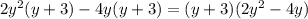 2y^{2}(y+3)-4y(y+3)=(y+3)(2y^{2}-4y)