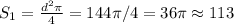 S_1=\frac{d^2\pi}{4}=144\pi/4=36\pi\approx113