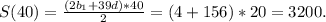 S(40)=\frac{(2b_1+39d)*40}{2}=(4+156)*20=3200.