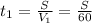 t_1=\frac{S}{V_1}=\frac{S}{60}