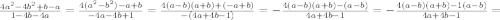 \frac{4a^{2}-4b^{2}+b-a}{1-4b-4a}=\frac{4(a^{2}-b^{2})-a+b}{-4a-4b+1}=\frac{4(a-b)(a+b)+(-a+b)}{-(4a+4b-1)}=-\frac{4(a-b)(a+b)-(a-b)}{4a+4b-1}=-\frac{4(a-b)(a+b)-1(a-b)}{4a+4b-1}=