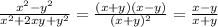 \frac{x^2-y^2}{x^2+2xy+y^2}=\frac{(x+y)(x-y)}{(x+y)^2}=\frac{x-y}{x+y}