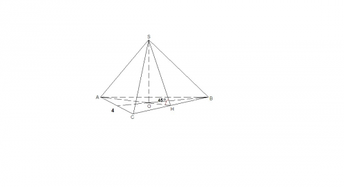 Сторона основания правильной треугольной пирамиды равна 4, а двугранный угол при основании равен 45 