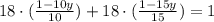 18\cdot(\frac{1-10y}{10})+18\cdot(\frac{1-15y}{15})=1