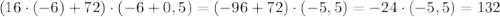 (16\cdot(-6)+72)\cdot(-6+0,5)=(-96+72)\cdot(-5,5)=-24\cdot(-5,5)=132