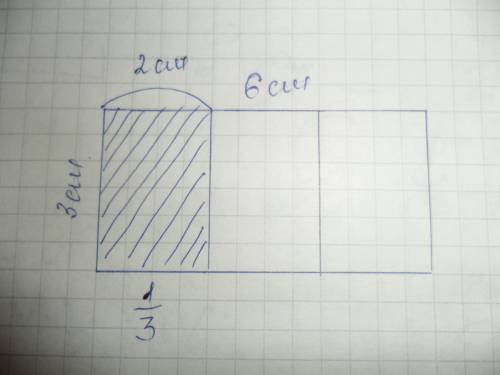Начертить прямоугольник со старонами 3см и 6см. раскрасить его третью часть и вычислить её площадь.