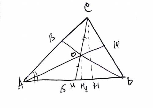 Стороны треугольника abc равны 13, 14, 15. о - точка пересечения медиан. найдите площадь треугольник