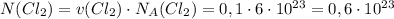 N(Cl_2)=v(Cl_2)\cdot{N_A(Cl_2)}=0,1\cdot6\cdot10^{23}=0,6\cdot10^{23}