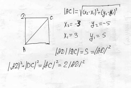 Найдите площадь квадрата авсд, если а(3; 5) и с(-3; -5)