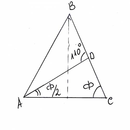 Вравнобедренном треугольнике авс с основанием ас проведена биссектриса ad. найдите углы этого треуго