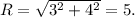 R=\sqrt{3^2+4^2}=5.