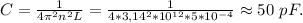 C=\frac{1}{4\pi^2n^2L}=\frac{1}{4*3,14^2*10^{12}*5*10^{-4}}\approx50\ pF.