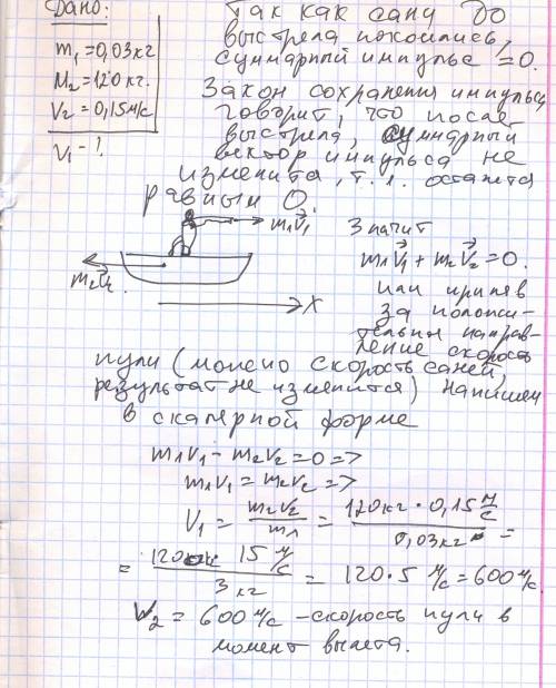 Сани с охотником стоят на гладком льду. охотник стреляет из ружья в горизонтальном направлении. масс