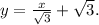 y=\frac{x}{\sqrt{3}}+\sqrt{3}.