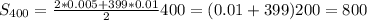S_{400} = \frac{2*0.005+399*0.01}{2}400 = (0.01+399)200 = 800