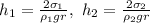 h_{1} = \frac{2\sigma_{1}}{\rho_{1}gr}, \ h_{2} = \frac{2\sigma_{2}}{\rho_{2}gr}