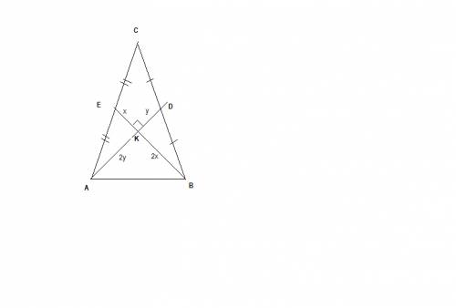 Втреугольнике авс медианы аd и be пересекаются под прямым углом, ас=3, вс=4. найдите ав. решение и р