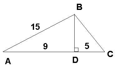 Высота bd треугольника abc делит противоположную сторону на части : ad=9, cd=5 . найдите длину сторо