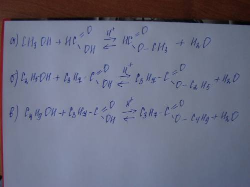 Запишите уравнения реакций получения следующих эфиров: а)муравьинометилового эфира б)масляноэтиловог