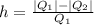 h=\frac{|Q_1|-|Q_2|}{Q_1}