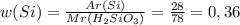 w(Si)=\frac{Ar(Si)}{Mr(H_2SiO_3)}=\frac{28}{78}=0,36