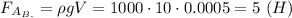 F_{A_{B.}}=\rho gV=1000\cdot10\cdot0.0005=5\ (H)