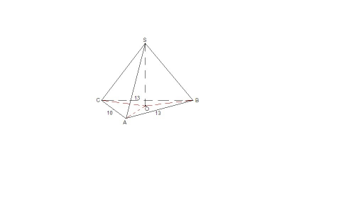 Основание пирамиды служит равнобедренный треугольник abc, в котором ab=bc=13см, ac=10см, каждое боко