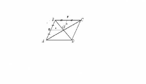 О– точка пересечения диагоналей параллелограмма abcd, e и f – середины сторон ab и bc, oe=4 см, of=5