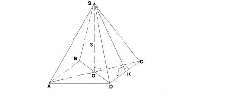 Площадь основания правильной четырёхугольной пирамиды равна 12, а её высота равна 3. найдите угол ме